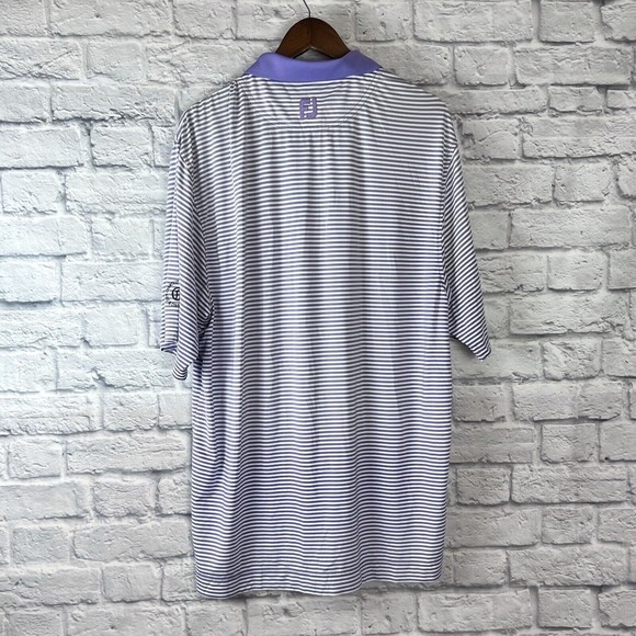 FootJoy FJ Men Golf Purple White Striped Polo Short Sleeve Shirt Size Large Logo - Picture 3 of 7